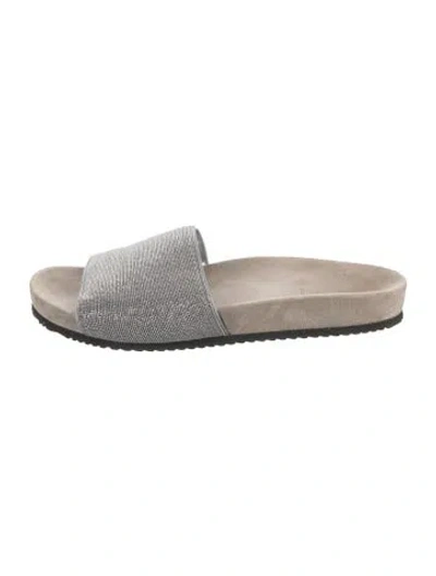 Pre-owned Brunello Cucinelli Monili Suede Slides In Metallic