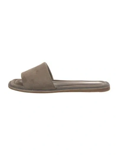 Pre-owned Brunello Cucinelli Monili Suede Slides In Neutral