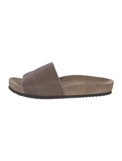Pre-owned Brunello Cucinelli Monili Suede Slides In Neutral