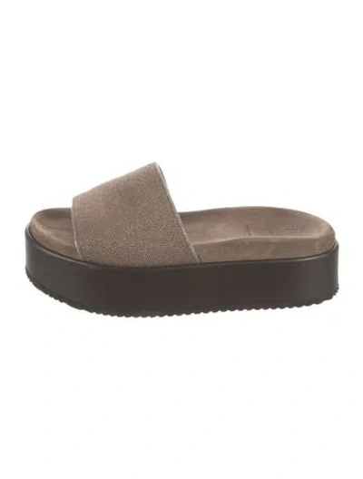 Pre-owned Brunello Cucinelli Monili Suede Slides In Neutral