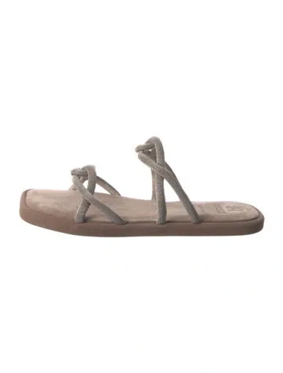 Pre-owned Brunello Cucinelli Monili Suede Slides In Neutral