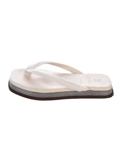 Pre-owned Brunello Cucinelli Monili Suede Slides In Neutral