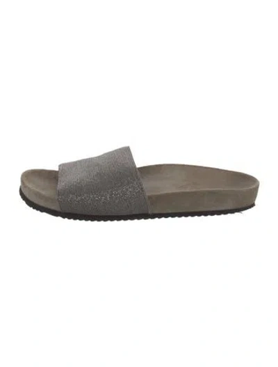 Pre-owned Brunello Cucinelli Monili Suede Slides In Neutral