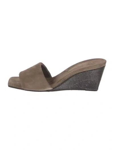 Pre-owned Brunello Cucinelli Monili Suede Slides In Neutral