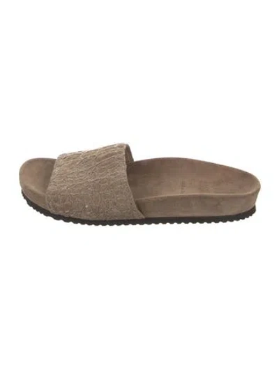 Pre-owned Brunello Cucinelli Monili Suede Slides In Neutral