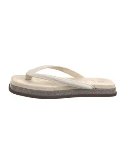 Pre-owned Brunello Cucinelli Monili Suede Slides In Neutral