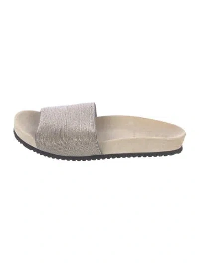 Pre-owned Brunello Cucinelli Monili Suede Slides In Neutral