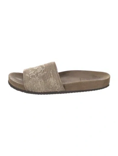 Pre-owned Brunello Cucinelli Monili Suede Slides In Neutral