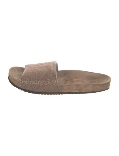 Pre-owned Brunello Cucinelli Monili Suede Slides In Neutral