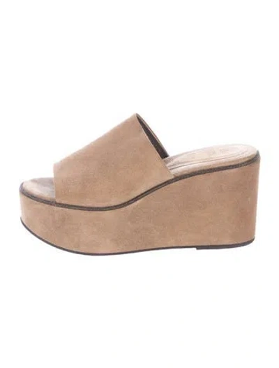 Pre-owned Brunello Cucinelli Monili Suede Slides In Neutrals