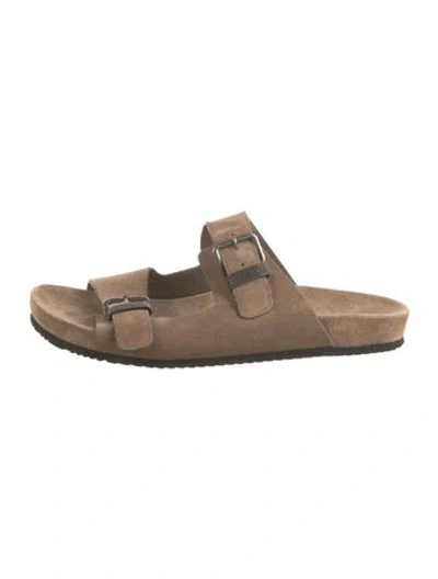 Pre-owned Brunello Cucinelli Monili Suede Slides In Neutrals