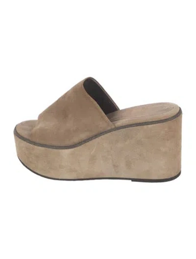 Pre-owned Brunello Cucinelli Monili Suede Slides In Neutrals
