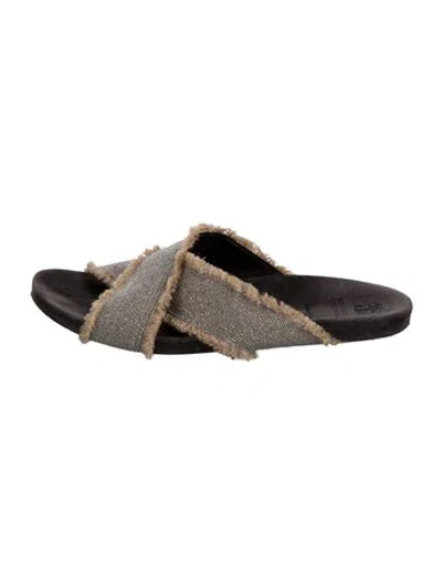 Pre-owned Brunello Cucinelli Monili Suede Slides In Neutrals