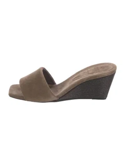 Pre-owned Brunello Cucinelli Monili Suede Slides In Neutrals