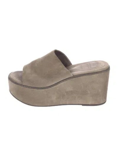 Pre-owned Brunello Cucinelli Monili Suede Slides In Neutrals
