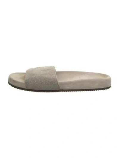 Pre-owned Brunello Cucinelli Monili Suede Slides In Neutrals