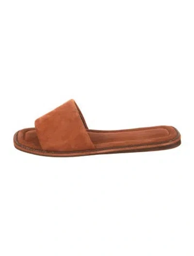 Pre-owned Brunello Cucinelli Monili Suede Slides In Orange