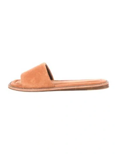 Pre-owned Brunello Cucinelli Monili Suede Slides In Orange