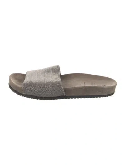 Pre-owned Brunello Cucinelli Monili Suede Slides In Silver