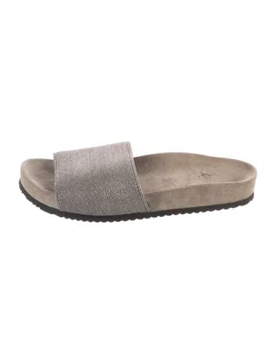 Pre-owned Brunello Cucinelli Monili Suede Slides In Silver