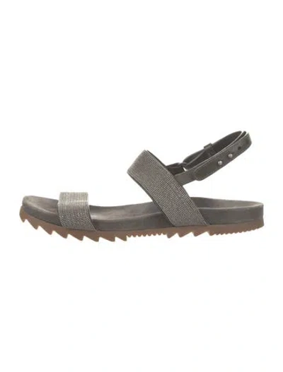 Pre-owned Brunello Cucinelli Monili Suede Slingback Flats In Black