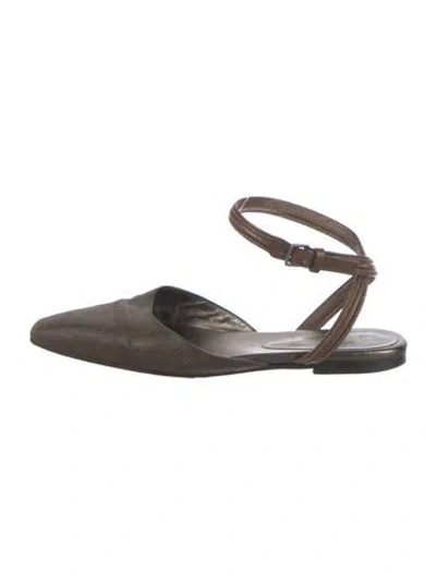 Pre-owned Brunello Cucinelli Monili Suede Slingback Flats In Brown