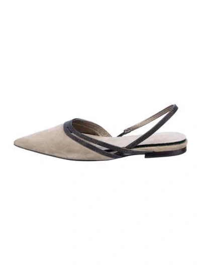 Pre-owned Brunello Cucinelli Monili Suede Slingback Flats In Gray