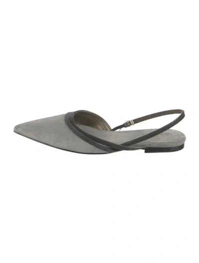 Pre-owned Brunello Cucinelli Monili Suede Slingback Flats In Gray