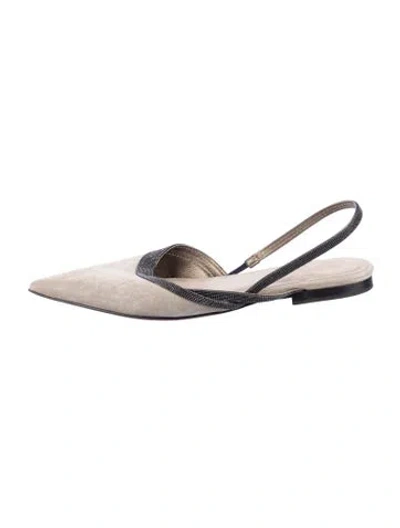 Pre-owned Brunello Cucinelli Monili Suede Slingback Flats In Gray