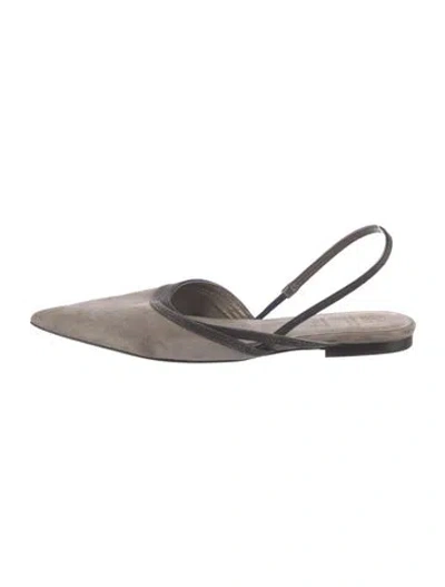 Pre-owned Brunello Cucinelli Monili Suede Slingback Flats In Gray