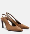 Brunello Cucinelli Suede Monili-heel Slingback Pumps In Brown
