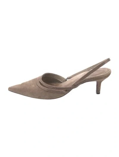 Pre-owned Brunello Cucinelli Monili Suede Slingback Pumps In Brown