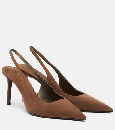 Brunello Cucinelli Monili Suede Slingback Pumps In Brown