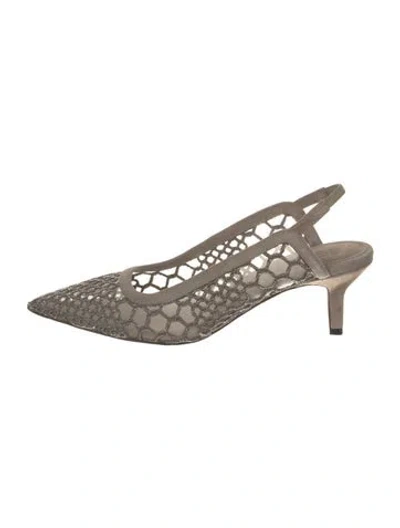 Pre-owned Brunello Cucinelli Monili Suede Slingback Pumps In Gray