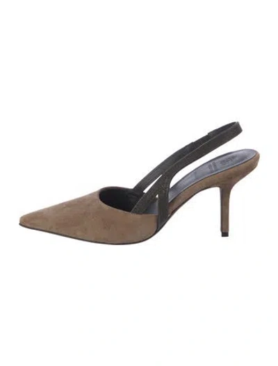 Pre-owned Brunello Cucinelli Monili Suede Slingback Pumps In Neutral
