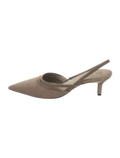 Pre-owned Brunello Cucinelli Monili Suede Slingback Pumps In Neutral