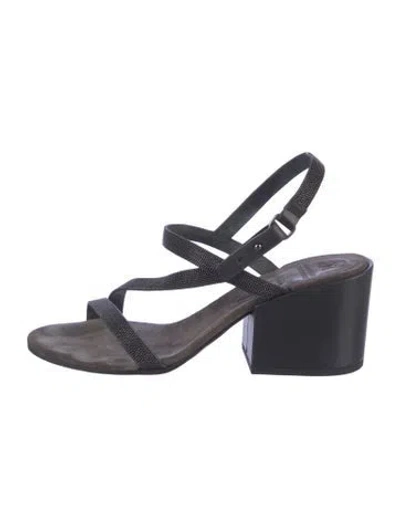 Pre-owned Brunello Cucinelli Monili Suede Slingback Sandals In Black