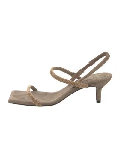 Pre-owned Brunello Cucinelli Monili Suede Slingback Sandals In Brown