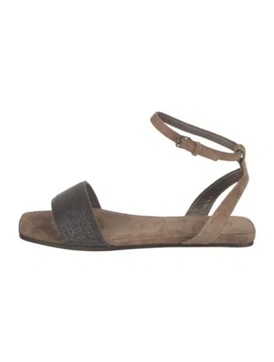 Pre-owned Brunello Cucinelli Monili Suede Slingback Sandals In Brown