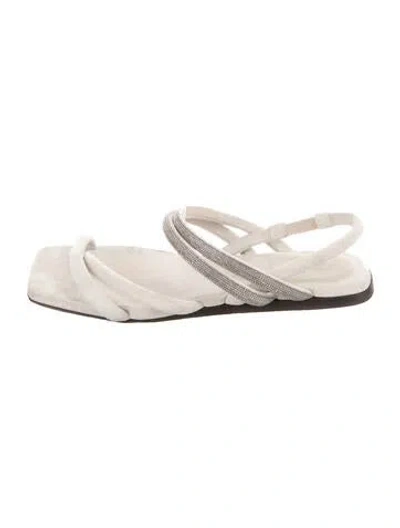 Pre-owned Brunello Cucinelli Monili Suede Slingback Sandals In Neutral