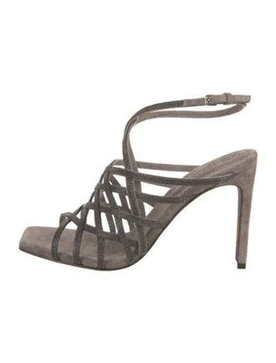 Pre-owned Brunello Cucinelli Monili Suede Slingback Sandals W/ Tags In Gray