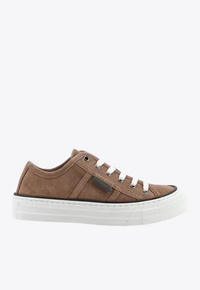 Brunello Cucinelli Monili Suede Sneakers In Brown
