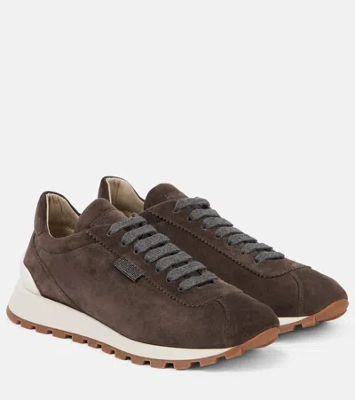 Brunello Cucinelli Monili Suede Sneakers In Corvino