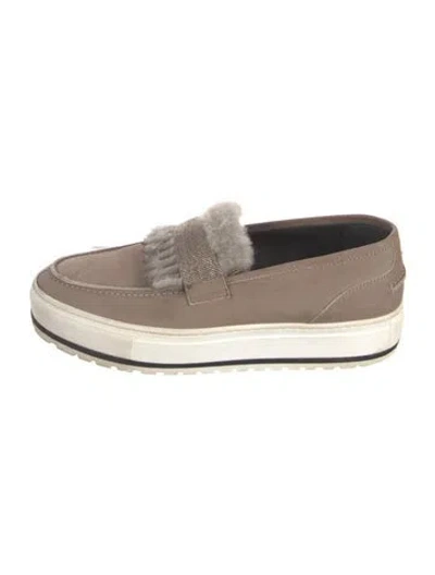 Pre-owned Brunello Cucinelli Monili Suede Sneakers In Gray