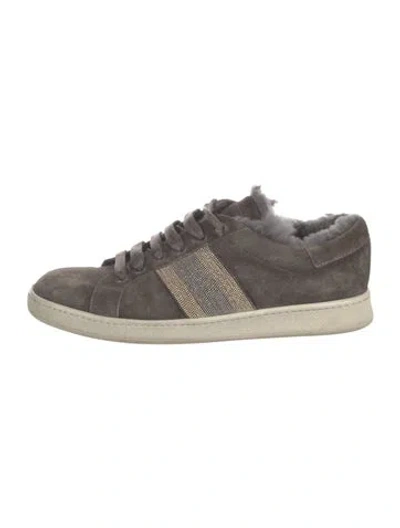 Pre-owned Brunello Cucinelli Monili Suede Sneakers In Gray
