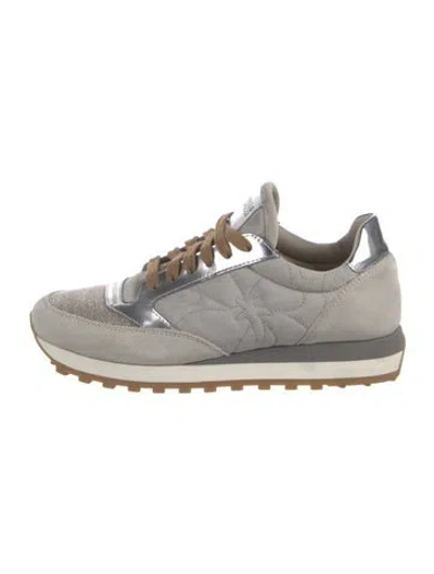Pre-owned Brunello Cucinelli Monili Suede Sneakers In Gray