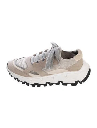 Pre-owned Brunello Cucinelli Monili Suede Sneakers In Gray
