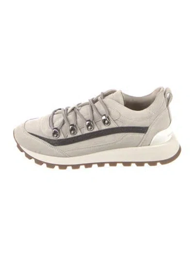 Pre-owned Brunello Cucinelli Monili Suede Sneakers In Gray