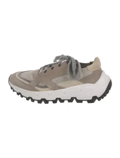 Pre-owned Brunello Cucinelli Monili Suede Sneakers In Neutral