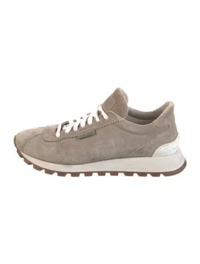 Pre-owned Brunello Cucinelli Monili Suede Sneakers In Neutral